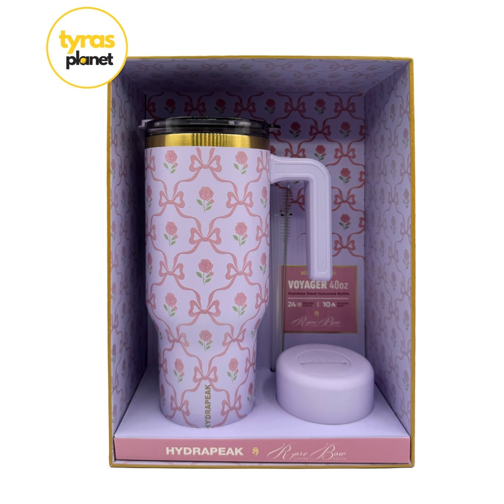 HydraPeak Voyager 40oz Stainless Steel Tumbler Pink- Rose Bow Pattern New in box